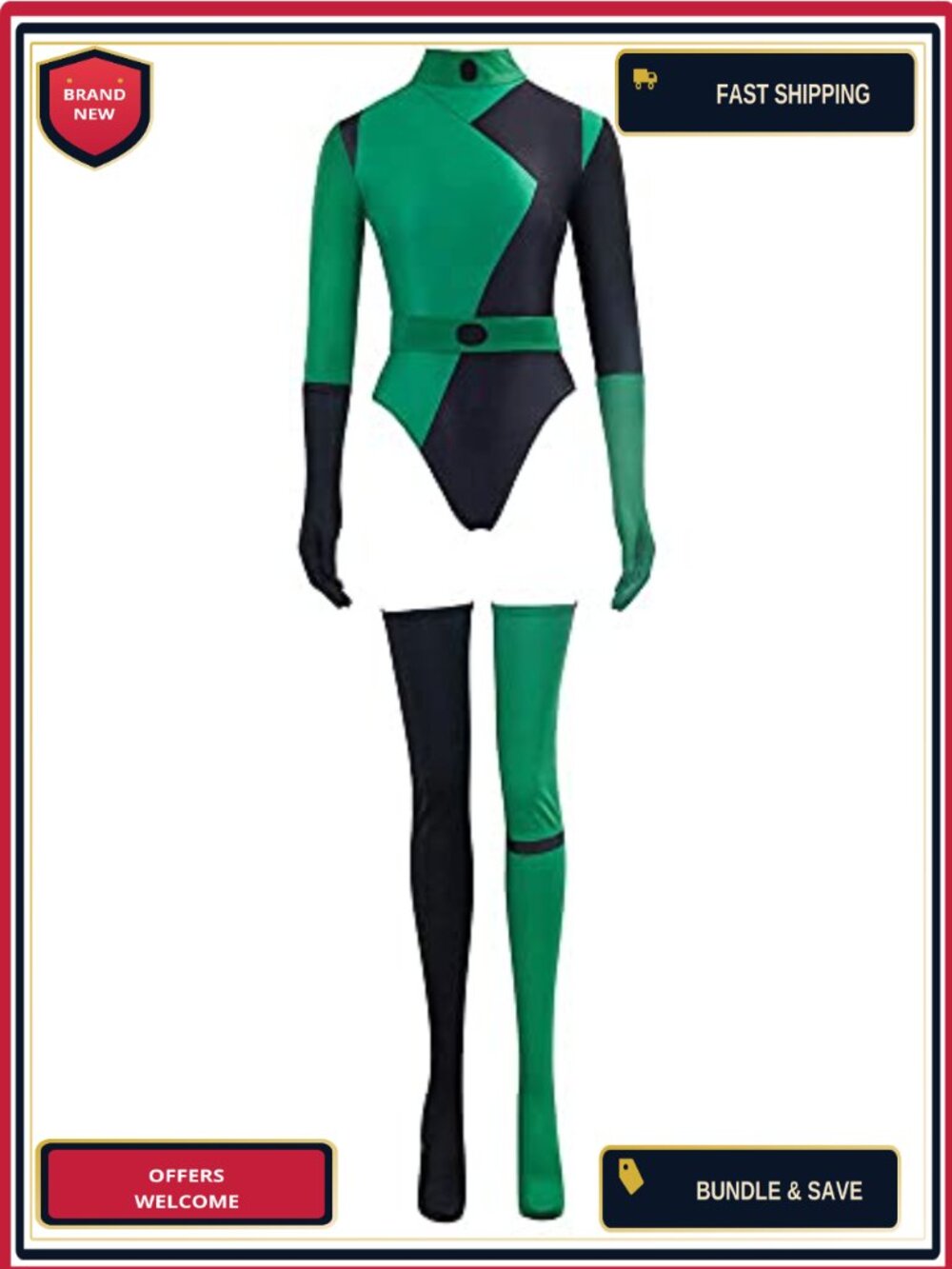 Shego Cosplay Costume Jumpsuit Bodysuit Super Villain Halloween Outfit